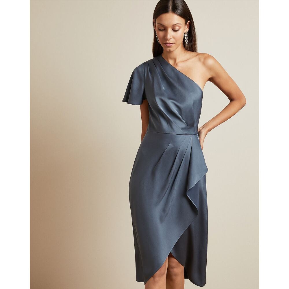 Nwt Ted Baker Waterfall Skirt One-Shoulder Dress Size 3